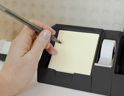 Bostitch Office Konnect Sticky Note Holder with Business Card Stand, Includes Pen Holders, Black