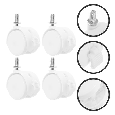 SHINEOFI 4pcs 1.5-inch 8x13mm White Swivel Locking Furniture Casters with Threaded Stem, Brake Cart Wheels Replacement