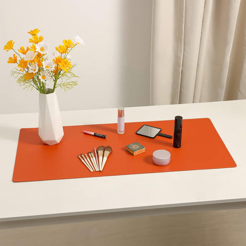 PU Leather Desk Pad Blotter,Waterproof Orange Office Desk Mat for Women,Non-Slip Writing Desk Protector Large Mouse Pad,36x17inch by Wolaile