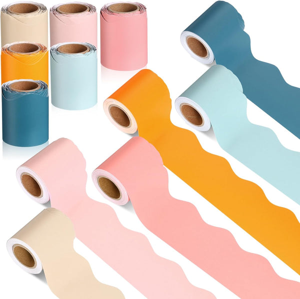 Zhanmai 6 Rolls Bulletin Board Borders, 98.5 ft Scalloped Trim for Classroom, Office, Boho Ocean Color