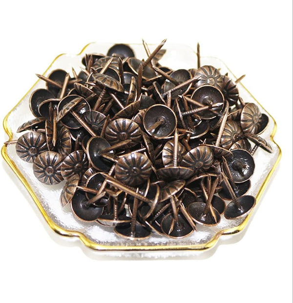 200 Pcs Upholstery Tacks Nails, Antique Brass Daisy Furniture Nails for Sofa, Crafts, 7/16" Head Diameter