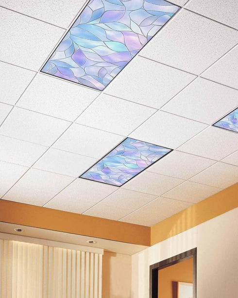 Yomandocix 4x2 feet,1 Pack Stained Glass Fluorescent Light Covers for Ceiling Lights Magnetic Light Filters