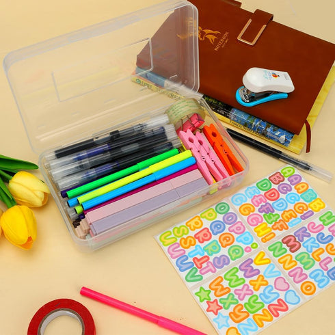 Large Pencil Case, Clear Pencil Box, Plastic Pencil Box Organizer, Hard Pencil Case, Crayon Box for Girls, 1 Pack Big