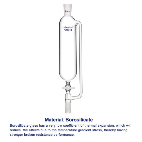 500 ml Pressure Equalizing Addition Funnel, Borosilicate Glass with PTFE Stopcock
