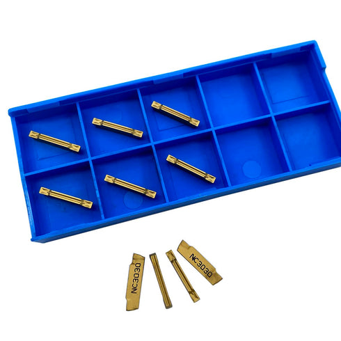 GBJ MGMN200-G 10pcs Tin Coated Carbide Grooving Inserts, 2mm Wide for MGEHR/MGIVR Lathe Grooving Cut-Off Tool