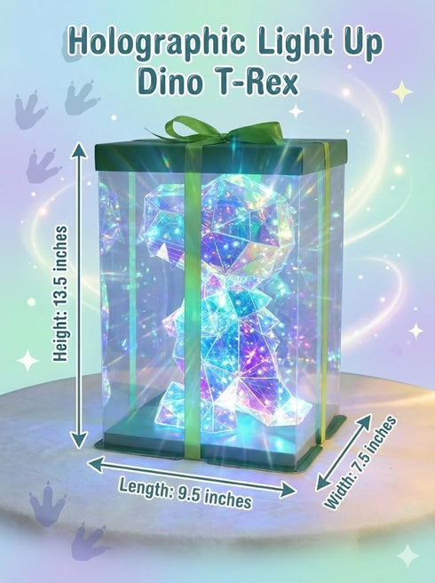 Aladdinas LED Dinosaur T-Rex Night Light, Holographic Iridescent Design, Nursery Decor Display Box with Ribbon (T-REX