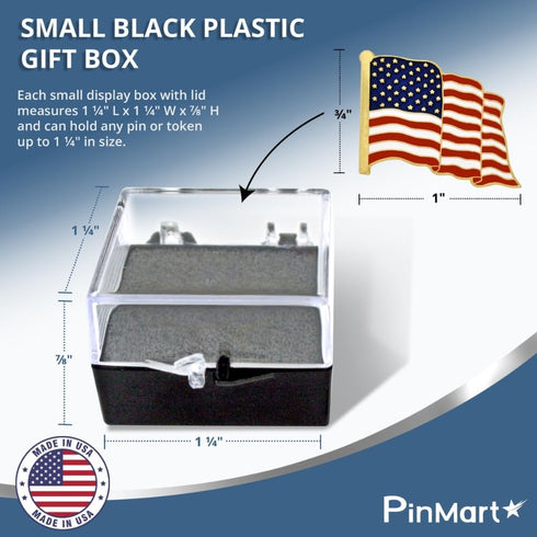 PinMart Clear Plastic Black Gift Box Set, 10 Made in USA Small Jewelry Boxes with Foam