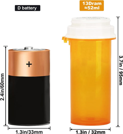Prescription Reversible Thumb Tab Vials - Medicine Container Pill Bottle with Reversible Cap (12pcs)