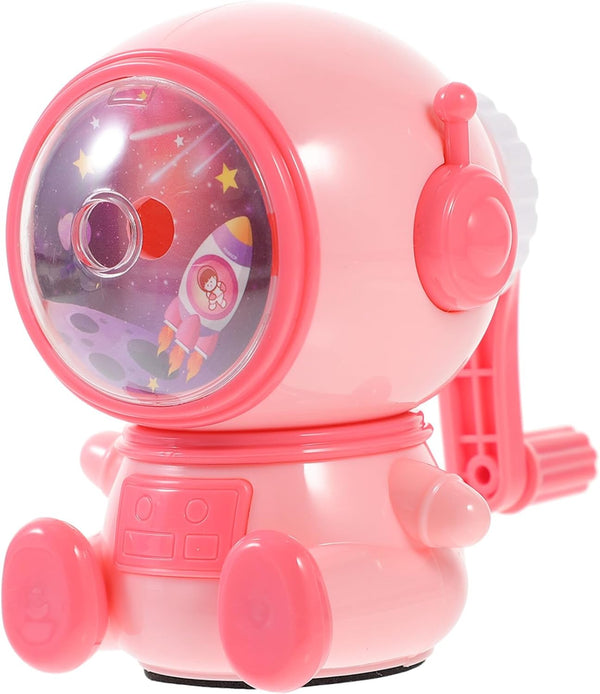 SEWACC Hand Crank Pencil Sharpener Cartoon Astronaut Spaceman Shaped Manual Sharpener for Colored Makeup Pencils Pink