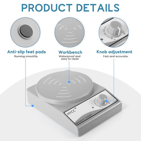 HYCC Laboratory Magnetic Stirrer with Magnetic Stirring Bar and Retriever, 3000 RPM, Max Capacity: 3000ml