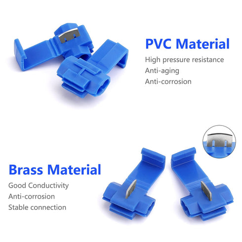 100pcs Solderless Quick Splice Snap Wire Connectors, 18-14 AWG Splice Connector, Blue Cold Pressed Insulated