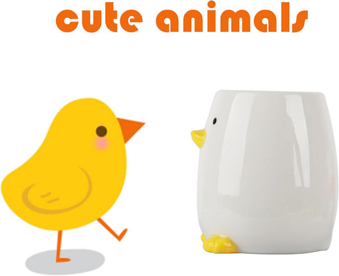 Ceramic Round Pen Holder - Cute Cartoon Animal Stand, Desk Organizer (Gray White)