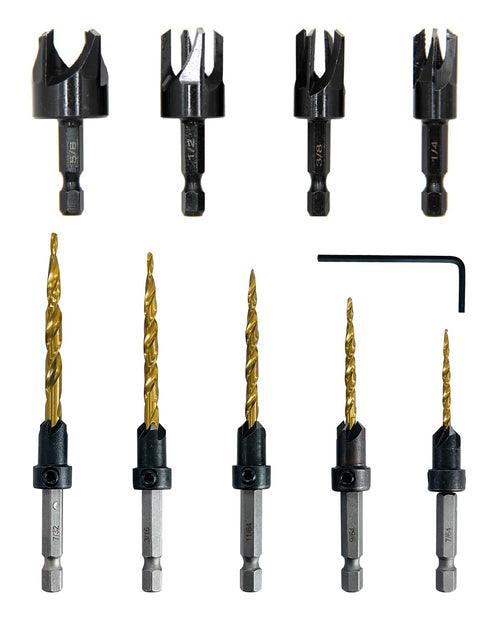9Pcs Wood Countersink Drill Bit Set, Titanium Tapered Drill Bits for Woodworking and Carpentry
