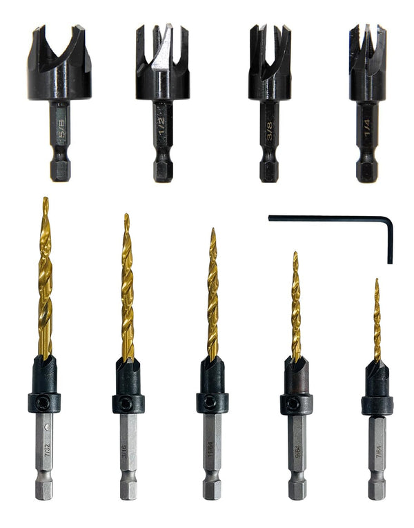 9Pcs Wood Countersink Drill Bit Set, Titanium Tapered Drill Bits for Woodworking and Carpentry