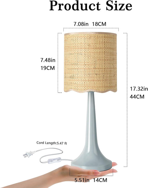 Ziqqeelam Counter, Light Blue Rattan Small Table Lamp for Bedroom, Light Blue Wicker Lamps for Bedside Nightstand