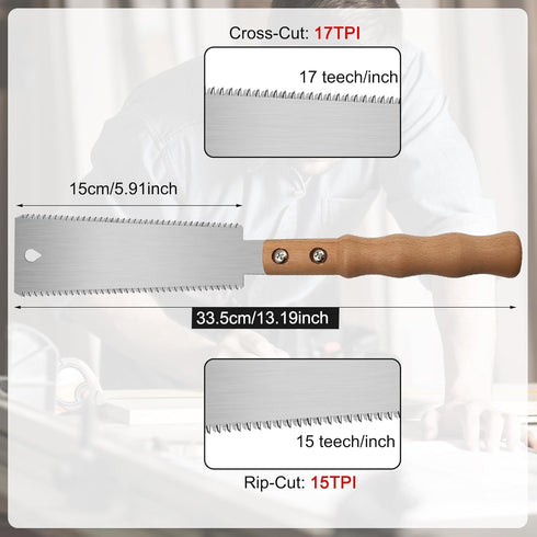 Japanese Hand Saw, 6 Inch Double-sided Flush Cut Saw for Hardwood & Softwood Woodworking Trim (15/17TPI)