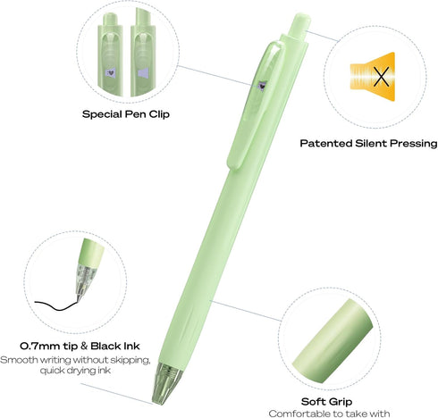 WRITECH Gel Pens Fine Point, Retractable Black Ink Smooth Writing 8ct 0.7mm Medium Point Tip for Note Taking