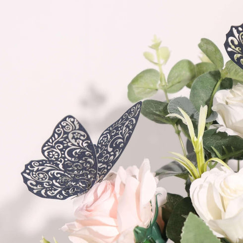 12PCS 3D Efavormart Navy Blue Butterfly Wall Decals - Sparkling Glitter & Diamond Mural Stickers - DIY Removable Art