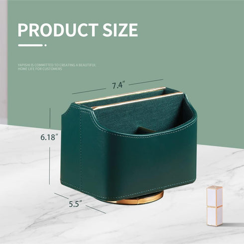 Leather Remote Control Holder for Table, 360 Degree Spinning Caddy, Bedside Desk Organizer for Media, Phone, Glasses