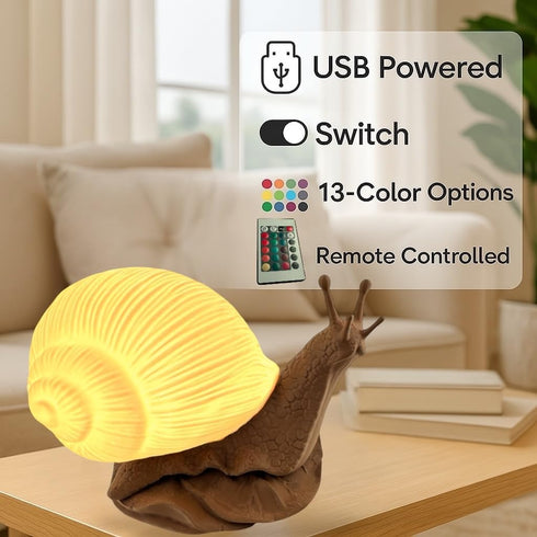 Delta Loom 15 Dimmable Glowing Snail LED Table Lamp - USB Powered, Color Changing Modes, Night Light with Switch - Warm
