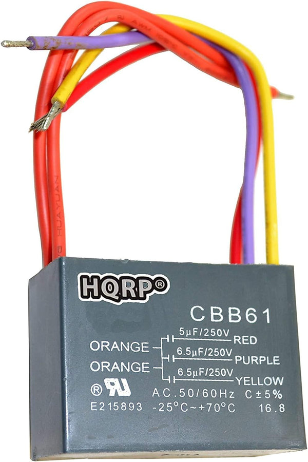 HQRP Ceiling Fan Capacitor CBB61 5uf+6.5uf+6.5uf 5-Wire, UL Listed