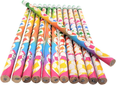 Fun Soccer Ball Print Colorful Pencils with Eraser Top, #2 Lead, 24 Unsharpened Wooden Pencils