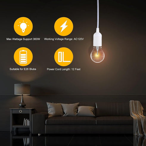 12 E26 Switch(Bulb Simple Deluxe Feet Extension Hanging Lantern Pendant Light Cord with Socket, Featuring an On/Off Not