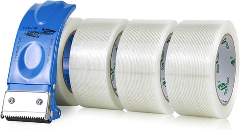BOMEI PACK Strapping Tape 2 Inch with Dispenser, Heavy Duty Fiberglass Reinforced Packing Tape for Moving and Shipping