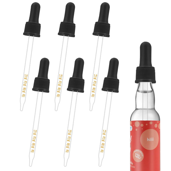 Glass Dropper Pipettes Compatible with SodaStream Bubly Bubbly Drops Flavors (Black, 6Pcs)