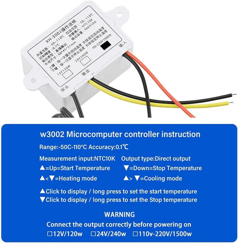 XINGYHENG XH-W3002 Digital Temperature Controller, 110V-220V 1500W Microcomputer Thermostat with Sensors