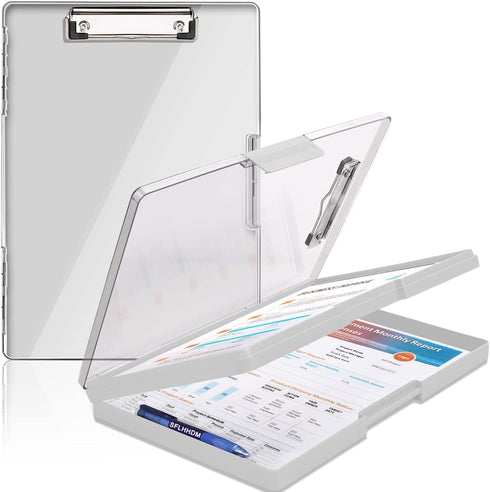 Clipboard with Storage, Heavy Duty Clip Boards 8.5x11 with 2 Storage Cases, Clear Top Panel Clipboards