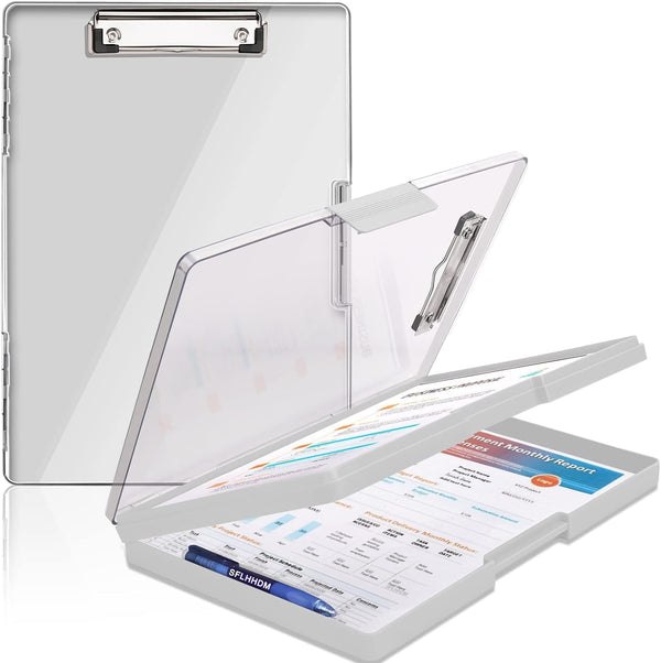 Clipboard with Storage, Heavy Duty Clip Boards 8.5x11 with 2 Storage Cases, Clear Top Panel Clipboards