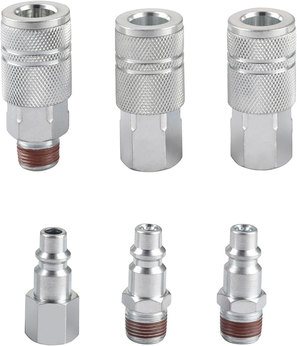 Yolass 3/8” NPT Industrial Air Coupler, 3 Pcs High Flow Coupler and 3 Pcs Air Plug for Professional Workplace