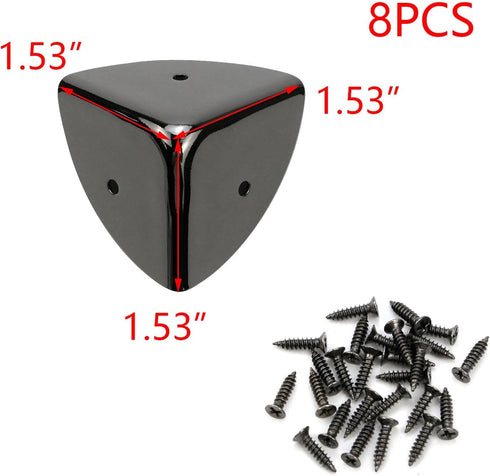 39mm/1.53" 8PCS T Tulead Iron Corner Protectors Black Decorative Box Edge Cover Box Cabinet Edge Safety Guards