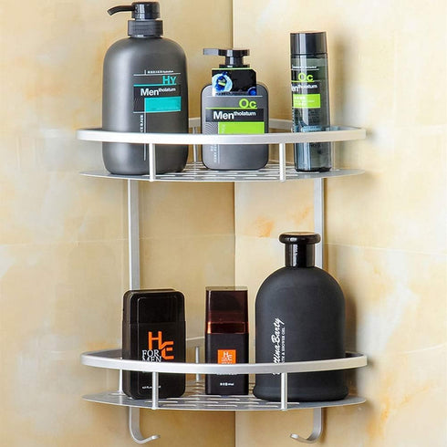 2 Hawsam No Drilling Bathroom Corner Shelves, Aluminum Tier Shower Shelf Caddy Adhesive Storage Basket for Shampoo