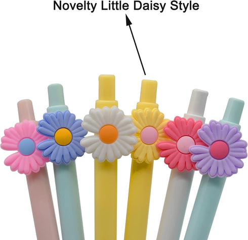 Maydahui 12PCS Little Daisy Rollerball Pen, Retractable Flower Pens, Black Gel Ink, Desktop Decoration