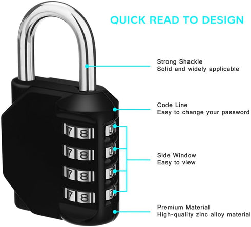 ZHEGE 2 Pack Outdoor Combination Lock, 4 Digit Resettable Weatherproof Padlock for Gym, School, Gates, Doors (Black)