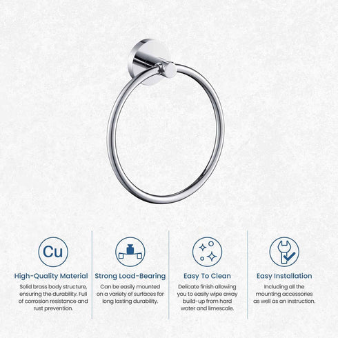 KBA1406) KIBI Circular Bathroom Towel Ring Wall-Mounted Hand Towel Holder, Solid Brass Construction, Rust-Resistant