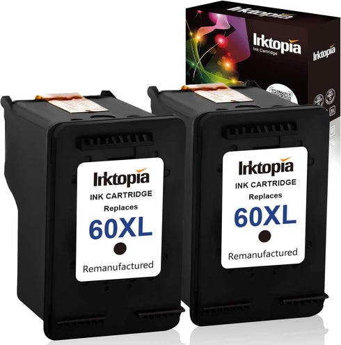 Inktopia Remanufactured Ink Cartridge Replacement for HP 60XL High Yield (2 Black) 2 Pack