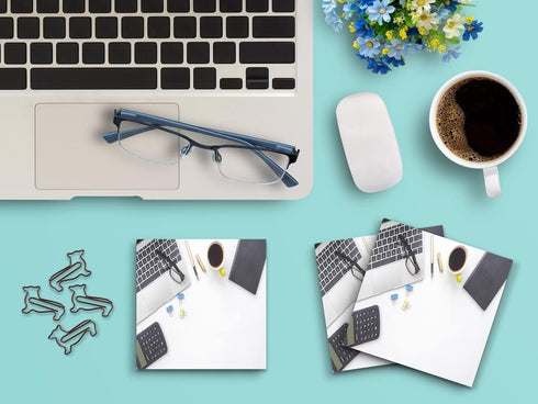 Butler in the Home Sticky Notes 12 Pack 3"x3" 50 Sheets/Pad, Office Desk Scene - Laptop, Coffee, Calculator, Glasses