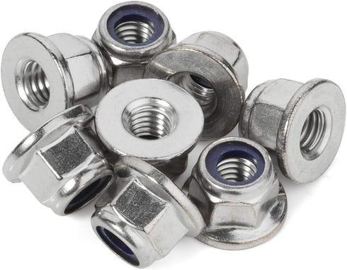 M6-1.0 Flange Nylon Insert Lock Nuts - Flanged Locknuts, Stainless Steel 18-8, 25 PCS