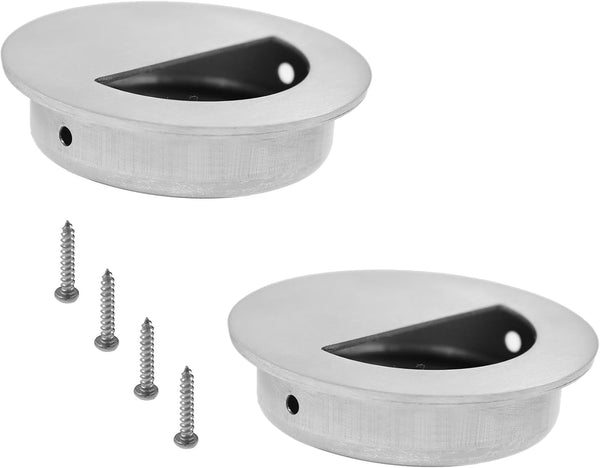 2 Pack Closet Door Finger Pulls, Stainless Steel Round Flush Finger Cabinet Pull Handles, 60 * 15mm