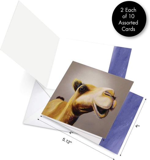 The Best Card Company 20 Bulk Animal Note Cards Blank (4 x 5.12 Inch) - Fun Assorted Notecards with Envelopes