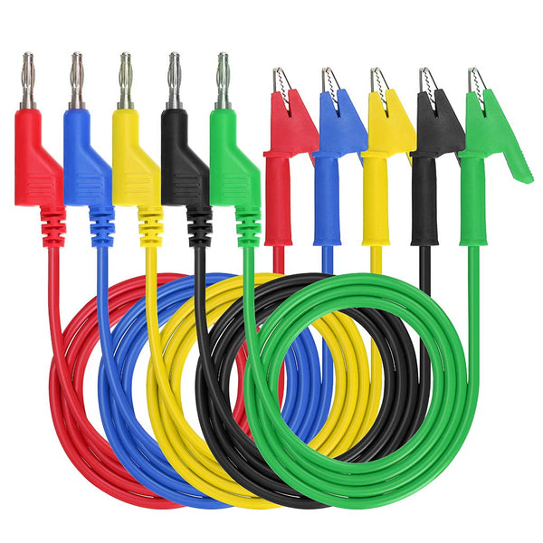 Sumnacon 5PCS Multimeter Banana Plug to Crocodile Alligator Clip Test Probe, 1M Lead Wire Cable