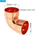 PATIKIL 1 1/4" ID 1.2mm Thick Elbow Copper Fitting, 3pcs 99.9% Pure Copper Pipe Connector