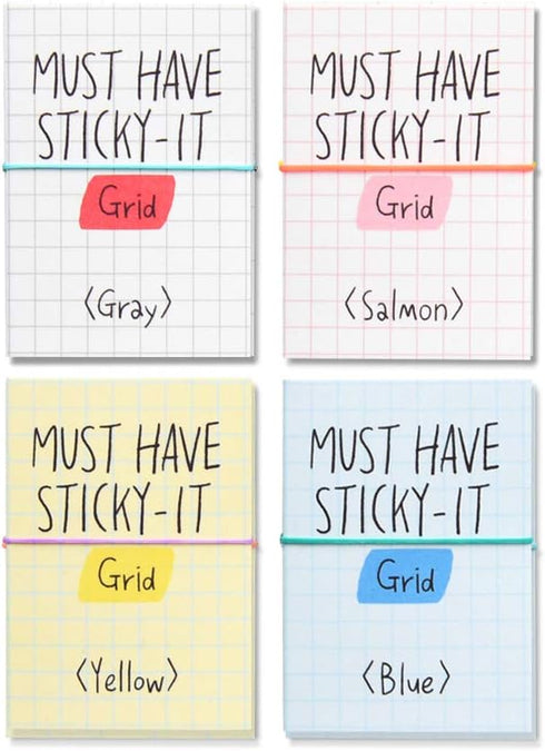 Monolike Must Have Sticky Grid, 4p Set, Self-Adhesive Memo Pad, 80 Sheets for Daily Diary