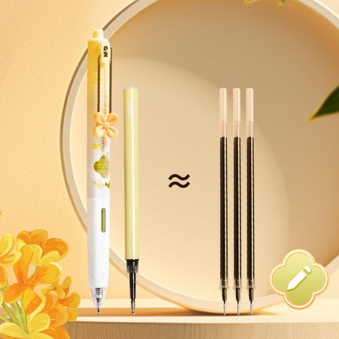 M&G Gel Pens, 4 PCS Black Gel Pens, Fine Point 0.5mm, Cute Gel Ink Pens with Flower for Smooth Writing