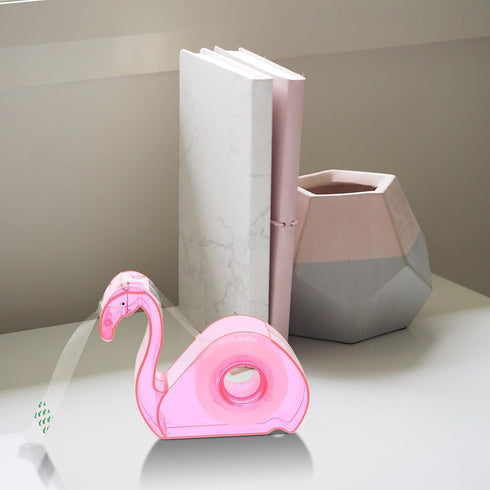 LUOZZY Tape Dispenser Cartoon Flamingos, Portable Tape Cutter School Office Accessory - Pink