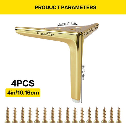 generic 4PCS 4-inch Golden Furniture Legs Modern Metal Cabinet Feet with Polished Finish for TV Stands, Sofas