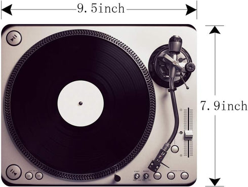 Gaming Mouse Pad, Vintage Turntable Playing Black Vinyl Top View, Non-Slip Rubber for Computers, 9.5 x 7.9 Inch